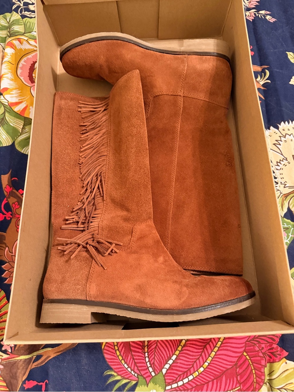 Lucky Brand Fringe Over-the-Knee Suede Boots - Tan